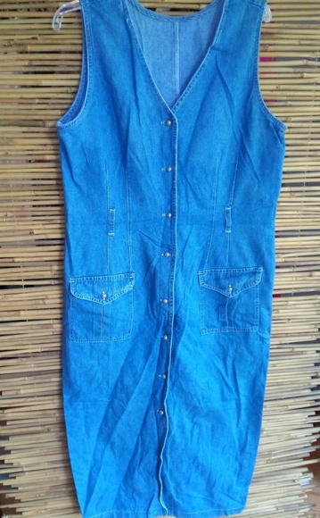 Vintage L Y2K Sleeveless Jeans Cargo Pockets Jumper Dress - Picture 1 of 3